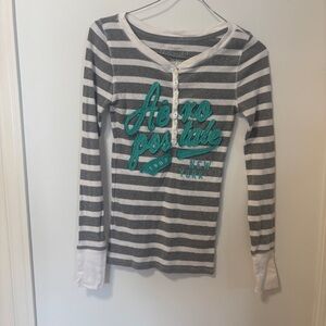 Y2K 2000s Aeropostale striped long sleeve shirt Henley puffy embroidered logo